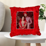 Red Square Fur Cushion with Customised Photo