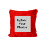 Red Square Fur Cushion with Customised Photo